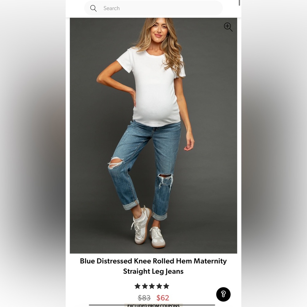 Pinkblush Blue Distressed Knee Rolled Hem Maternity Straight Leg Jeans